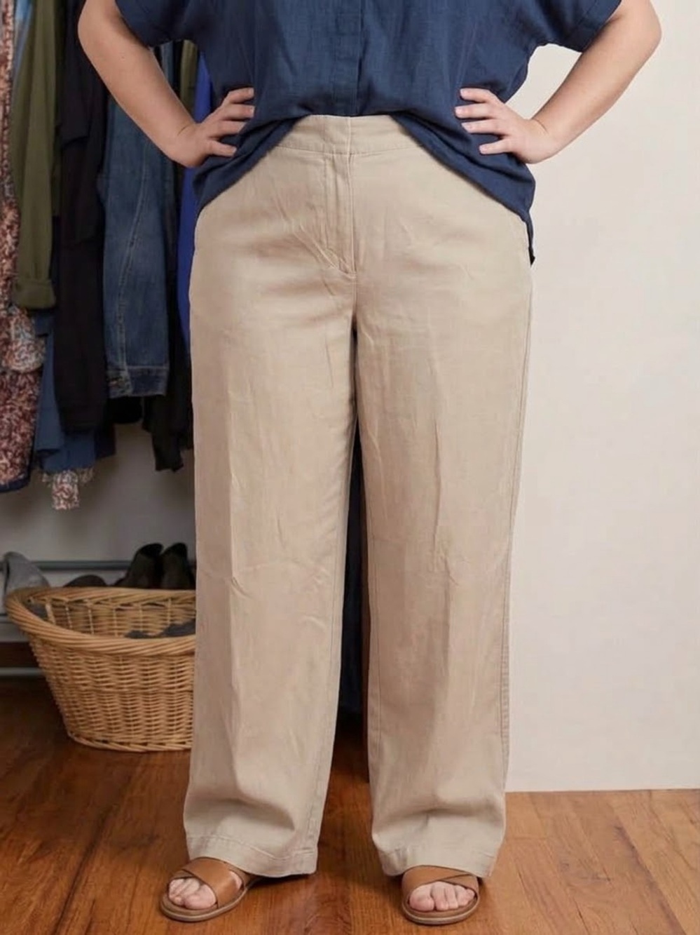 NWT J. JILL Beige Wide-Leg Trouser Pants Size 20 Tall Khaki Flat Front